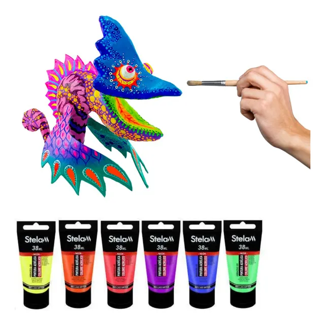Set Pintura Acrílica 6 Colores Acrilicos Neón Pintar Arte