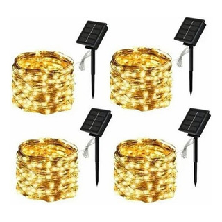 = Paquete 4 Luces Led De Alambre De Cobre Con Energía Solar = Paquete 4 Luces Led De Alambre De Cobre Con Energía Solar