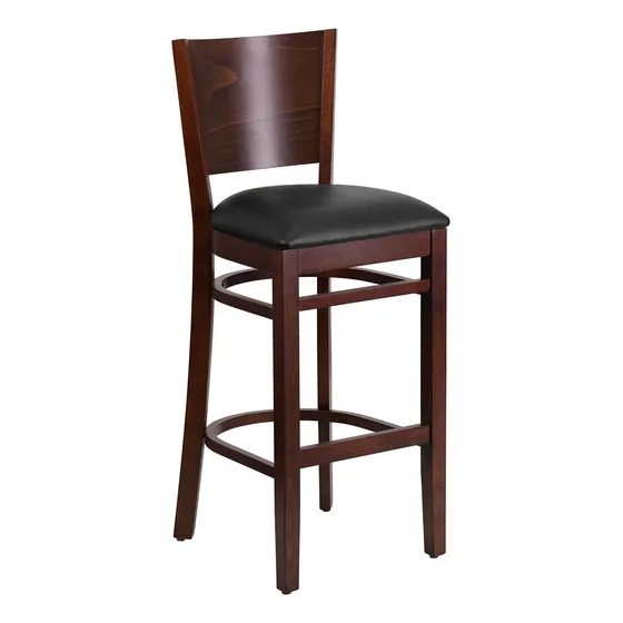 Taburete Bar Madera Nogal Maciza Asiento Vinilo Negro