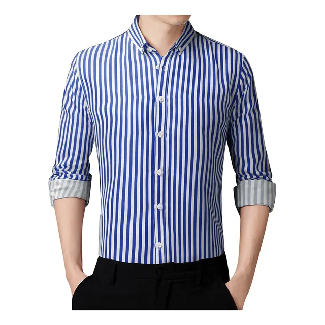 Camisa Vestir Informal Para Hombre Boton Manga Larga Raya