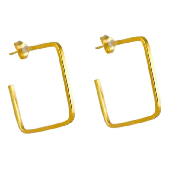 Brinco Argola Quadrada Fio Quadrado Médio Folheado A Ouro