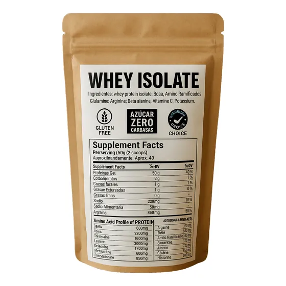 Whey Protein Isolate 100% Polvo 1kg Bolsa Sin Lactosa Regalo