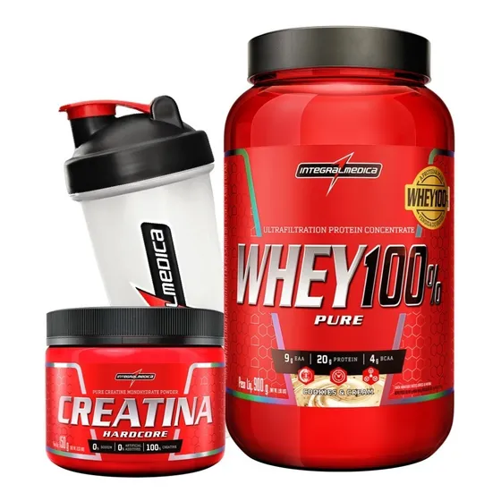 Combo Whey 100% Pure 900g Pote Creatina 150g Integral Médica