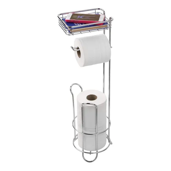 Accesorio Porta Rollo De Piso P/ Baño C/ Cesta Acero Inox 