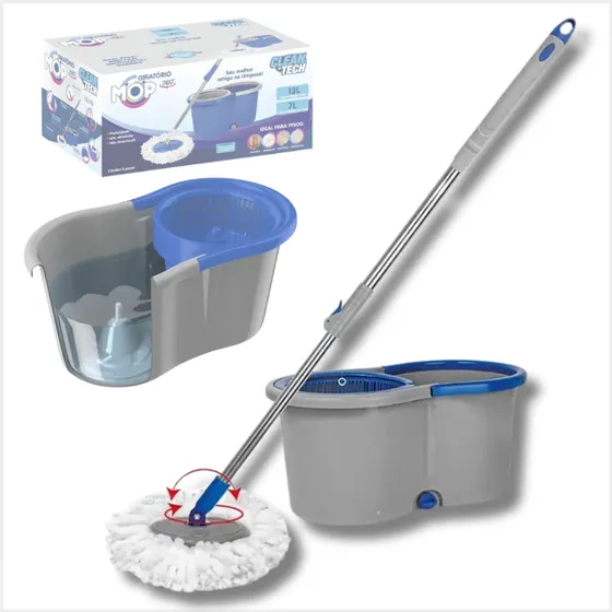 Mop Giratório 360° Com Cesto Inox Resistente Limpeza Rápida