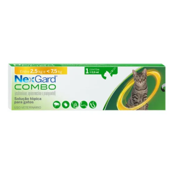Nexgard Gatos Pipeta Pulga Sarna Vermes Combo 2,5 A 7,5 Kg Cor Laranja