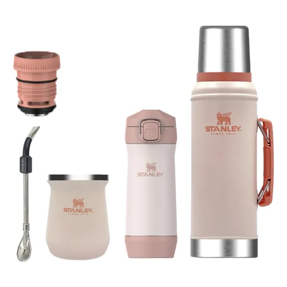 Combo Set Matero Stanley Termo 950ml Mate Bombilla Yerbera F Color Rosa