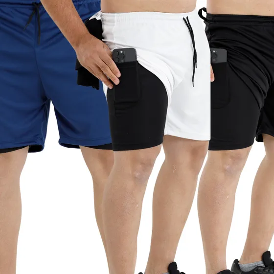 Kit 3 Bermudas Masculinas 2 Em 1 Run Kit Colorido