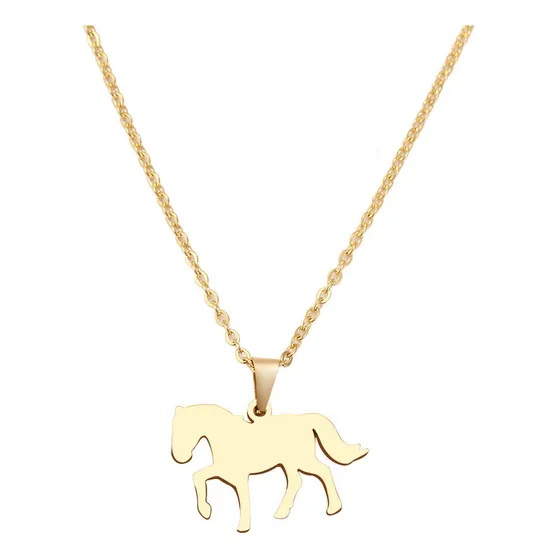 Colar Com Pingente Cavalo Horse Folheado Feminino 