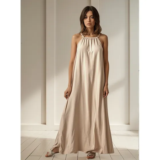 Vestido Halter Glow Largo Saten Mate Novia Civil Fiesta