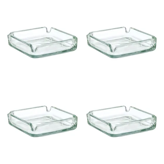 Set 4 Piezas Cenicero Cuadrado De Vidrio Liso