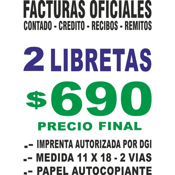 2 Libreta De Facturas Boletas Imprenta Autorizada Por Dgi