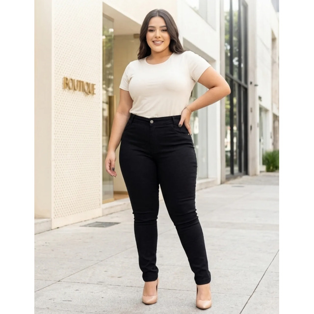 Calça Jeans Plus Size Feminina Cintura Alta Lycra Stillger