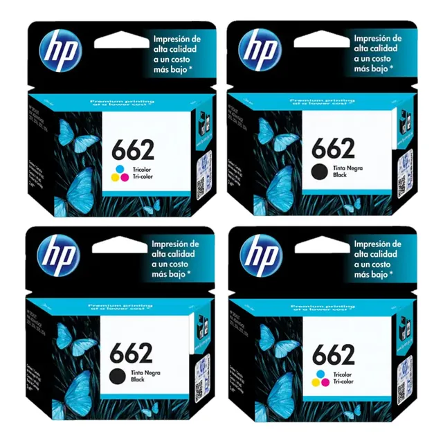 Kit 4 Tintas Hp 662 Negro Y Tricolor Original Calidad Texto