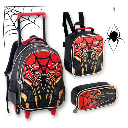 Kit Mochila Infantil Rodinha Aranha Estojo Lancheira Escolar Kit Mochila Infantil Rodinha Aranha Estojo Lancheira Escolar