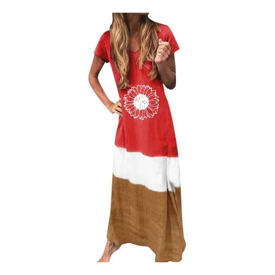 Vestido Largo Para Mujer Estampado Geometrico Raya Girasol