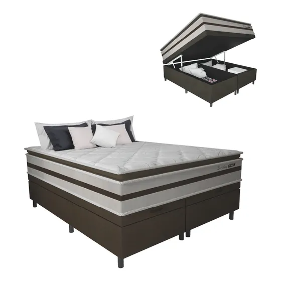 Cama Box Baú King Gazin Colchão Molas Ensacadas Love Story Cor Branco/mar