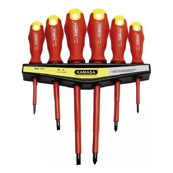 Juego 6 Destornilladores Electricista Kamasa KM-133 Rojo