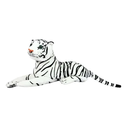 Tigre Branco De Pelúcia Safari Realista Deitado 55cm Lindo