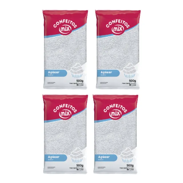 04 Açúcar Colorido Algodão Doce Pipoca Doces Bolo 2kg Mix