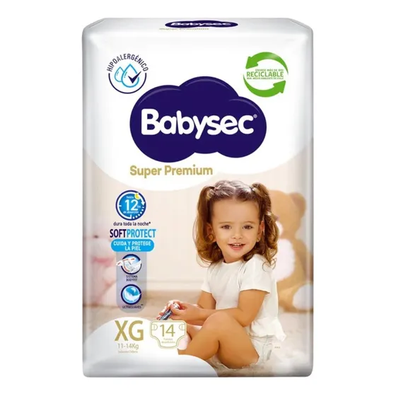 Pañal Babysec Super Premium Xg 14 Un 12 Horas Hipoalargenico Género Sin género Tamaño Extra grande (XG)