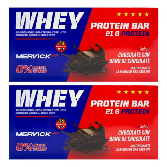 Mervick X2 Whey Protein Bar Barra Proteina Chocolate 12u