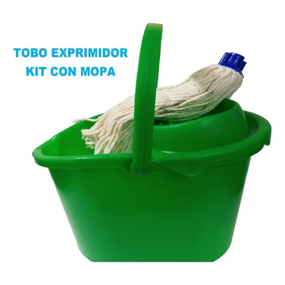 Kit Tobo/ Balde Plastico 12lts Con Exprimidor Y Mopa Lampazo