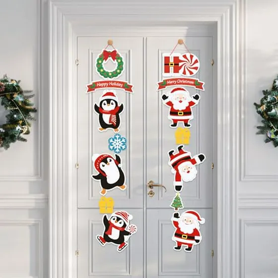 Decoración Navidad: Adorno Puerta Santa Claus Y Pingüino