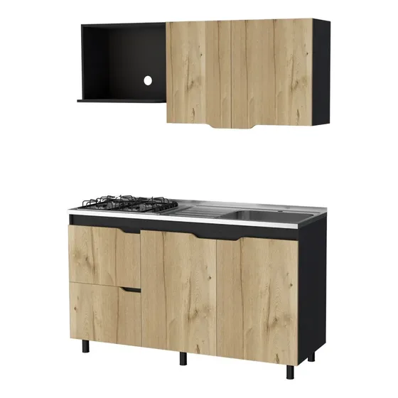 Cocina Integral Mound Café Claro Y Wengue, Mesón Derecho Color Negro
