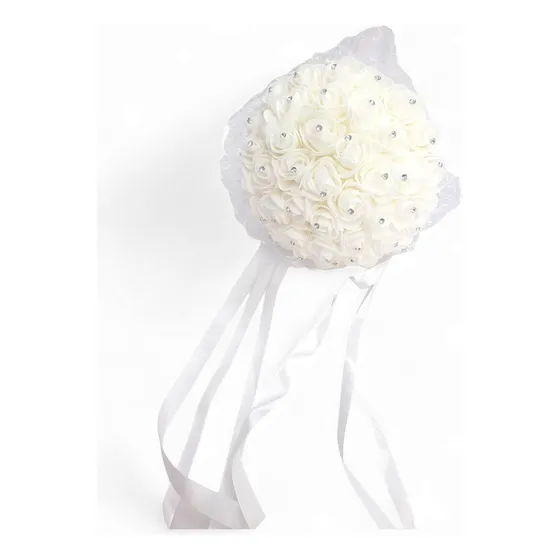 Ramo De Novia Marfil Con Perlas Para Tirar