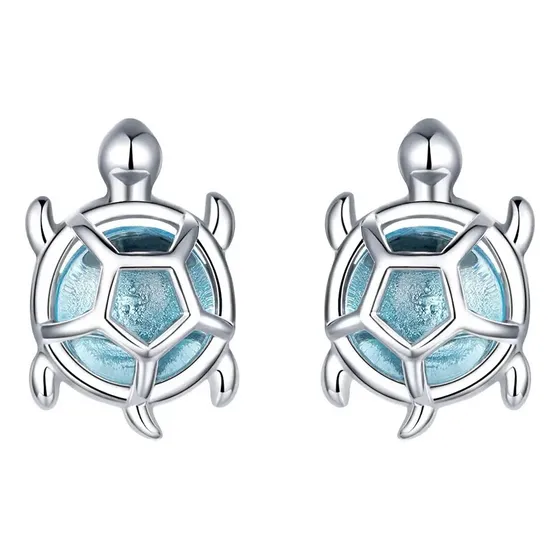 Aros Plata 925 Tortuga Marina Celeste / Todojoyas