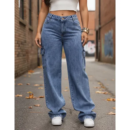Calça Cargo Feminina Wide Leg Cintura Alta Stillger Jeans