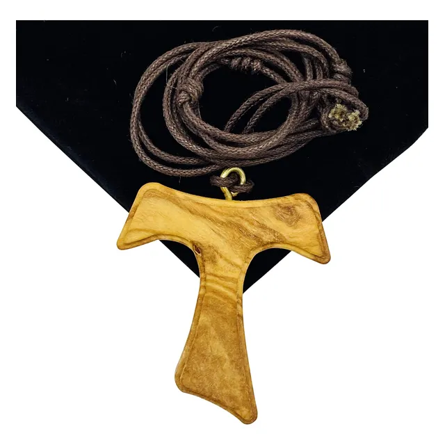 Amazing Saints Collar De Cruz Tau De Madera De Olivo Con Bol