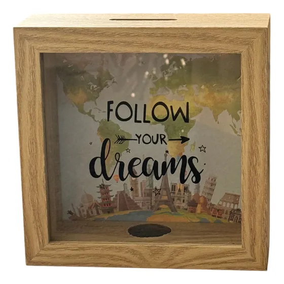 Alcancía De Madera Con Frases Motivadoras Para Ahorrar