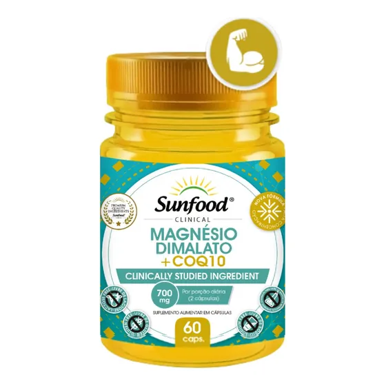 Magnesio Dimalato Coq-10 700mg 60 Caps Sunfood Coenzima Sabor Dimalato+CoenzimaQ10
