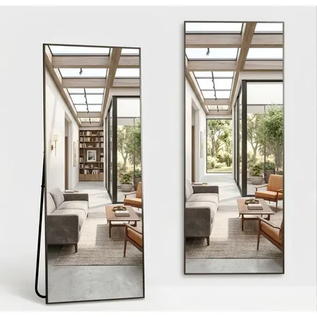 Espelho 150x40 Corpo Inteiro Moldura Metal Chao Parede Grand Preto