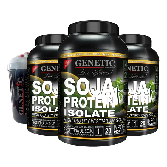 3 Proteinas Soja Veganos 3 Kilos + Vaso Shaker Black Genetic