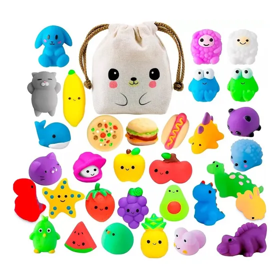 TONGLEYUAN Squishy Mochi x 32 Animals Antiestres Random c/ Bolsita Kawaii Pequeño