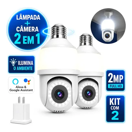 Kit 2 Câmera De Segurança Lâmpada Externa Icsee Wifi Ip E27 Branco