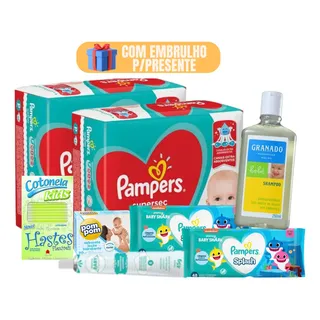 Kit Fraudas Pampers Lenços Pomada Bebe Shampoo Recém Nascido