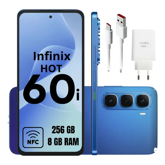 Celular Infinix Hot 60i Dual Sim Infinix Ai 8 GB Ram 256 GB Rom Pantalla De 6.7 Pulgadas A 120 Hz Azul Batería De 5160 mAh Carga Rápida De 45 W Ip64 NFC