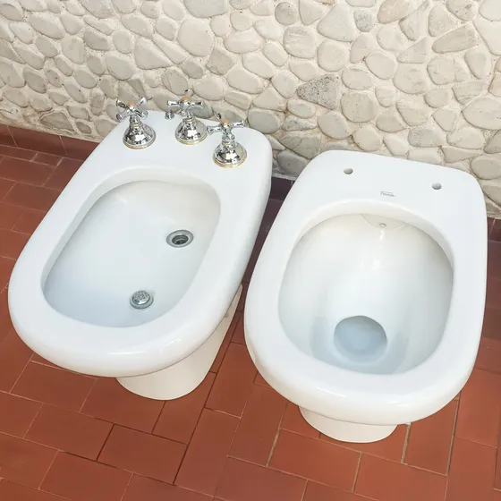 Juego De Inodoro Y Bidet Ferrum Adriática Blanco Grifería Fv