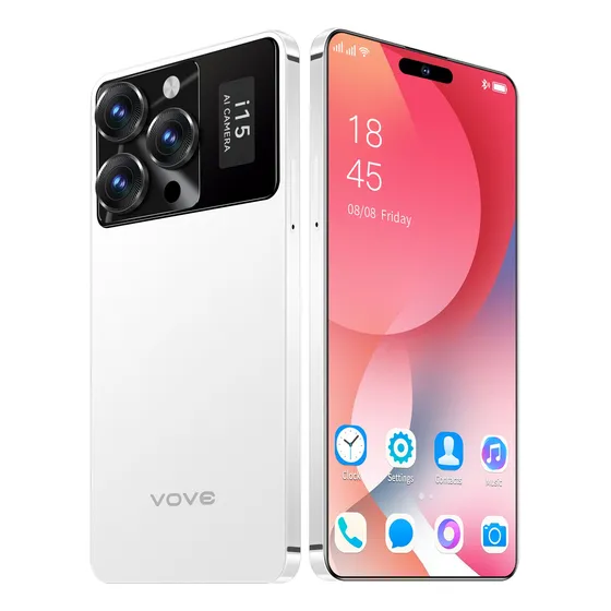 2025 Más Barato Dual Sim Smartphone Vove I15pro Max Ram16+512gb Teléfono Pantalla 6.74''batería 5000mah Ofertas Soporta Red 4g/5g Wifi Android Celular Blanco