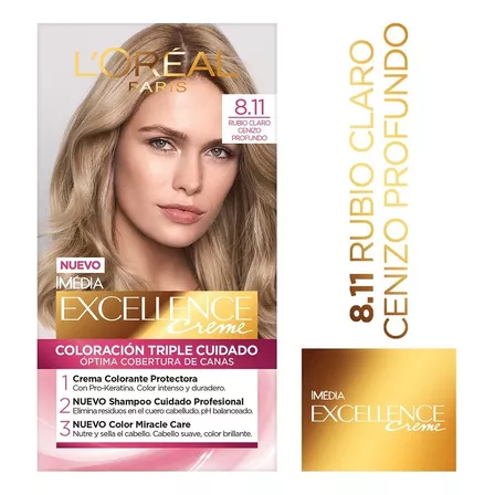 Kit Tintura L'Oréal Paris  Excellence Kit Tintura L'oréal París Excellence Creme Para Rubio tono 8.11 rubio claro ceniza profundo para cabello