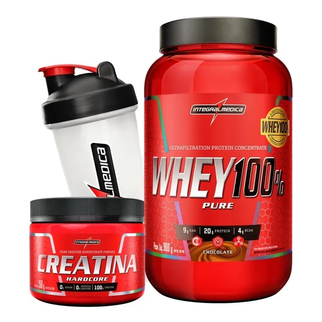 Combo Whey 100% Pure 900g Pote Creatina 150g Integral Médica