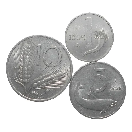Italia Lote 1 - 5 Y 10 Liras 1953 - 1954 - 1958