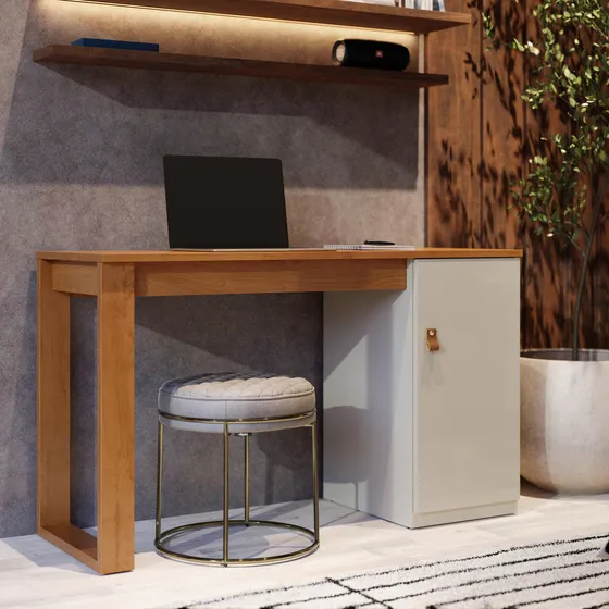 Mesa Escrivaninha Paris Com Gaveteiro Para Pc E Computador Cor Canela Off