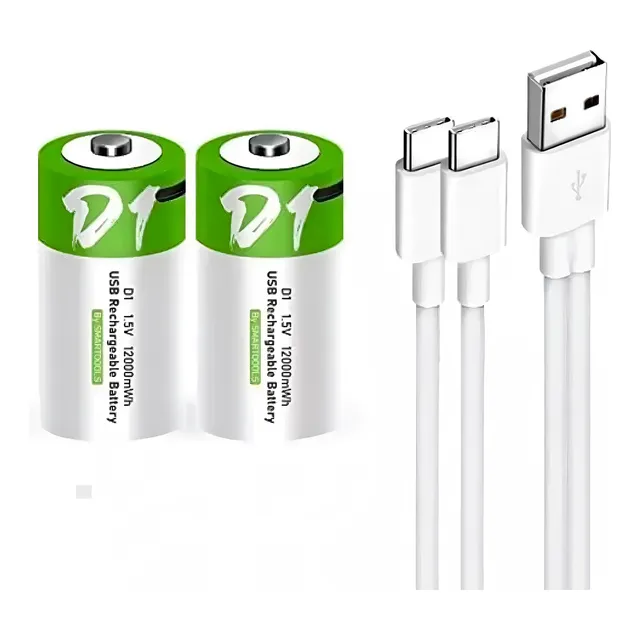 Paquete De 2 Pilas D Lr20 Datiger Recargables Usb C 12,000mw