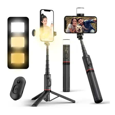 Tripé Celular Bastão Selfie Bluetooth Tokqi Q12s Preto Led Preto