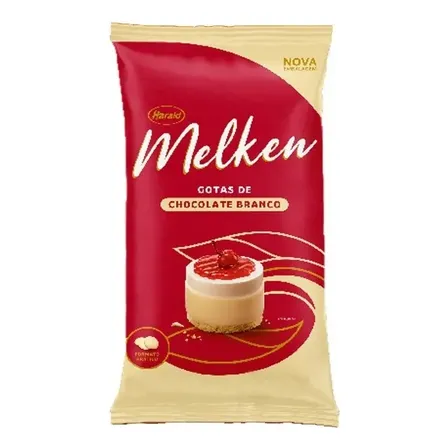 Gotas de Chocolate Branco Melken Harald 2,1kg Para Temperagem